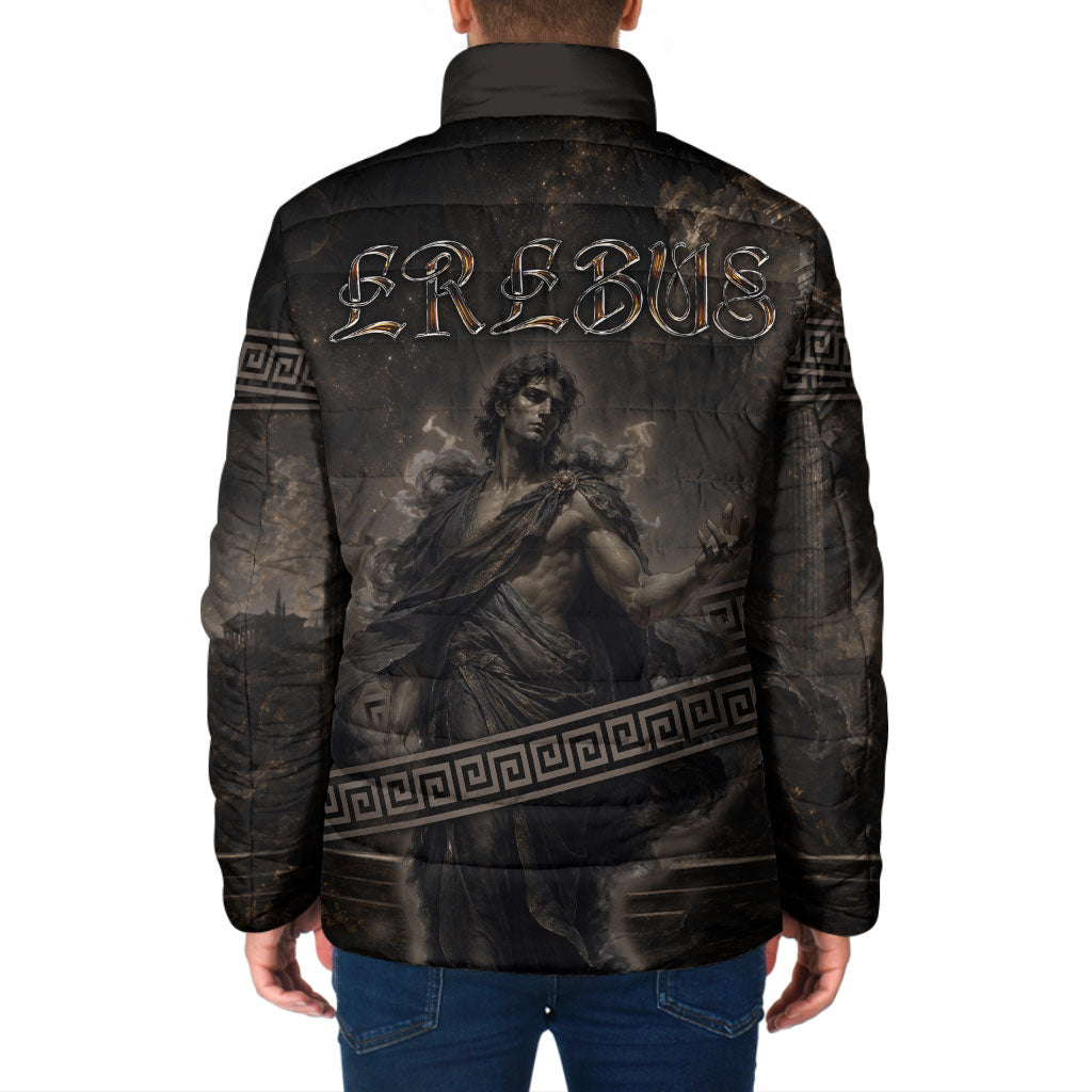 Greek Mythology Erebus Padded Jacket God Of Darkness Classical Art Greek Key Pattern