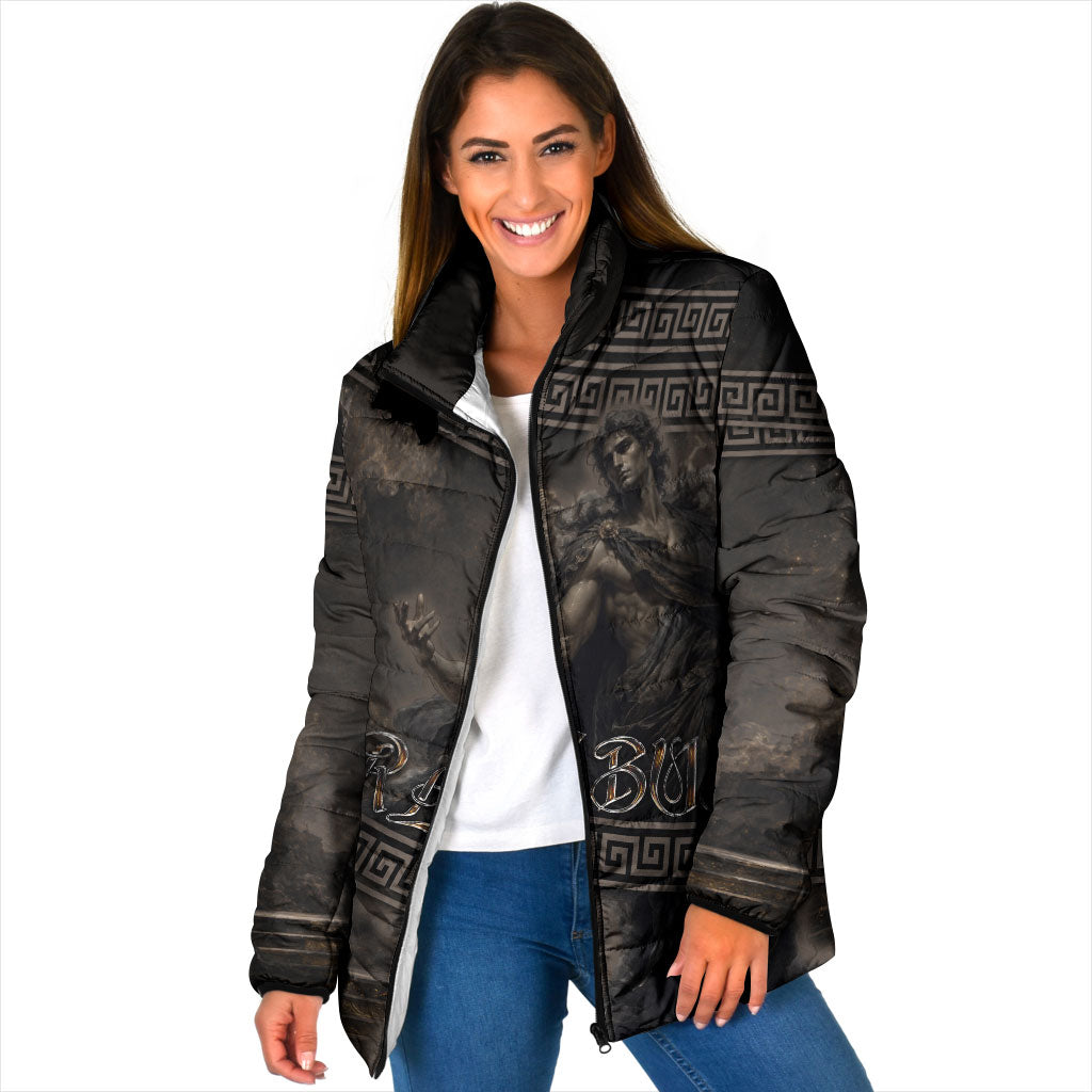 Greek Mythology Erebus Padded Jacket God Of Darkness Classical Art Greek Key Pattern