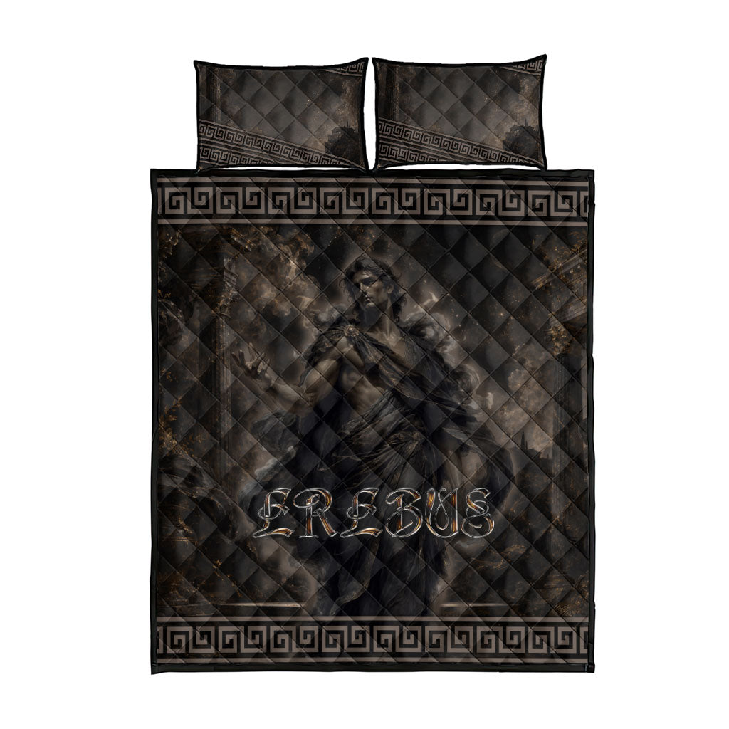 Greek Mythology Erebus Quilt Bed Set God Of Darkness Classical Art Greek Key Pattern