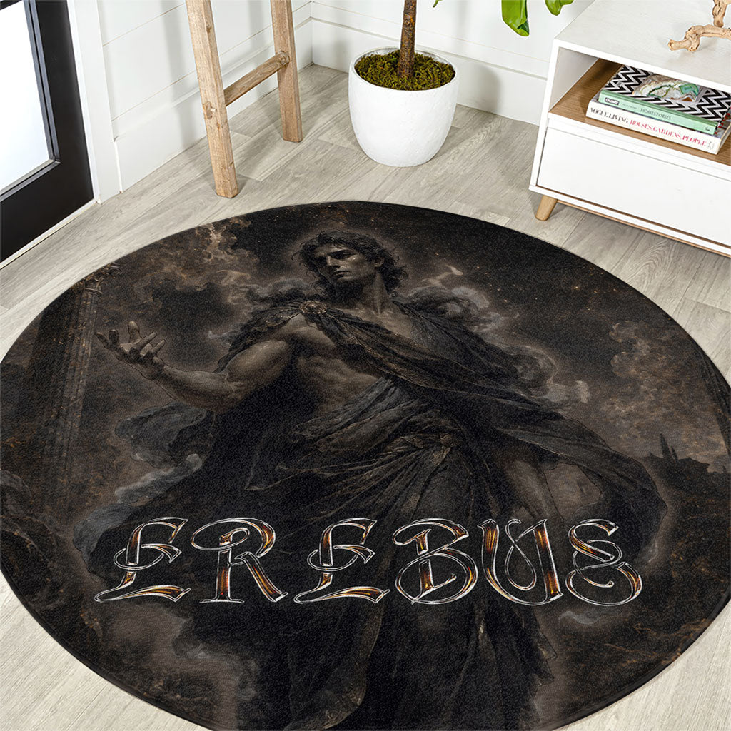 Greek Mythology Erebus Round Carpet God Of Darkness Classical Art Greek Key Pattern
