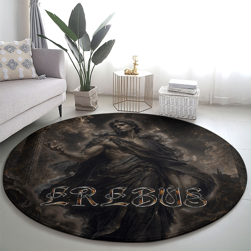 Greek Mythology Erebus Round Carpet God Of Darkness Classical Art Greek Key Pattern