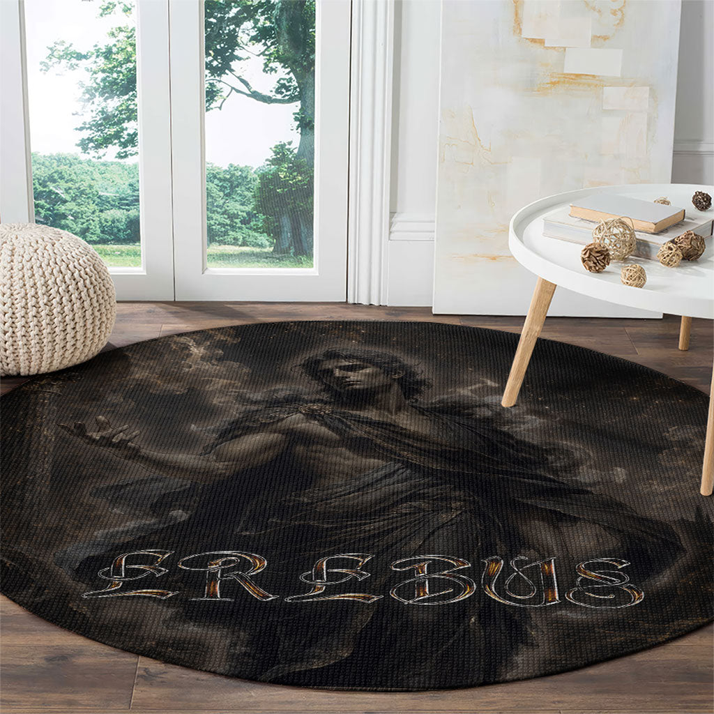 Greek Mythology Erebus Round Carpet God Of Darkness Classical Art Greek Key Pattern