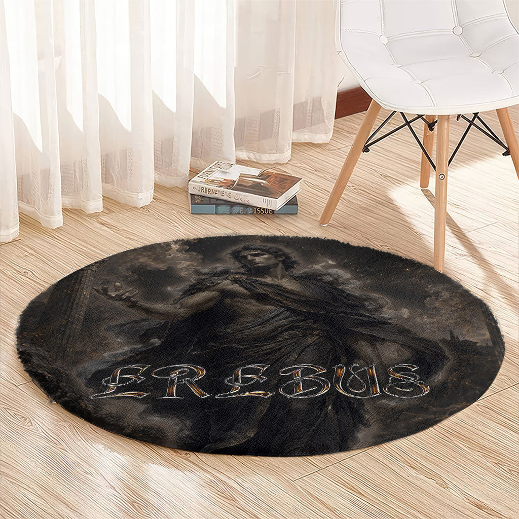 Greek Mythology Erebus Round Carpet God Of Darkness Classical Art Greek Key Pattern