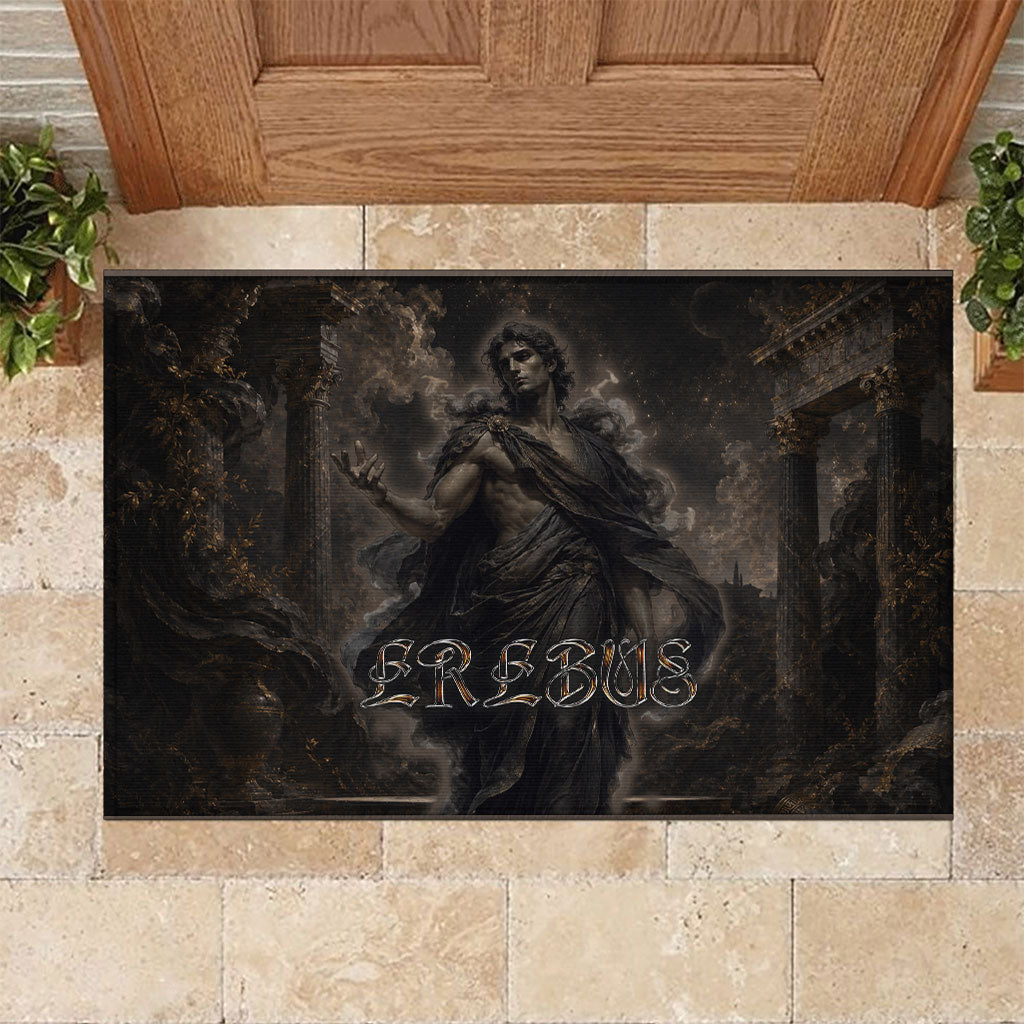 Greek Mythology Erebus Rubber Doormat God Of Darkness Classical Art Greek Key Pattern