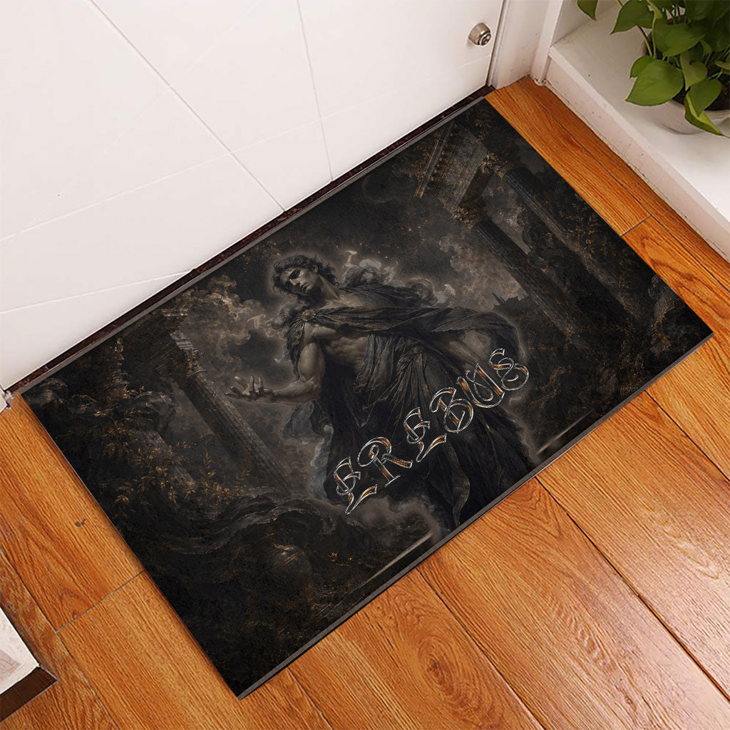 Greek Mythology Erebus Rubber Doormat God Of Darkness Classical Art Greek Key Pattern