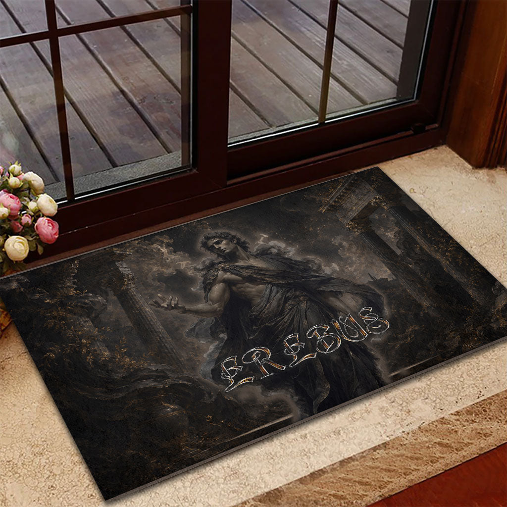 Greek Mythology Erebus Rubber Doormat God Of Darkness Classical Art Greek Key Pattern