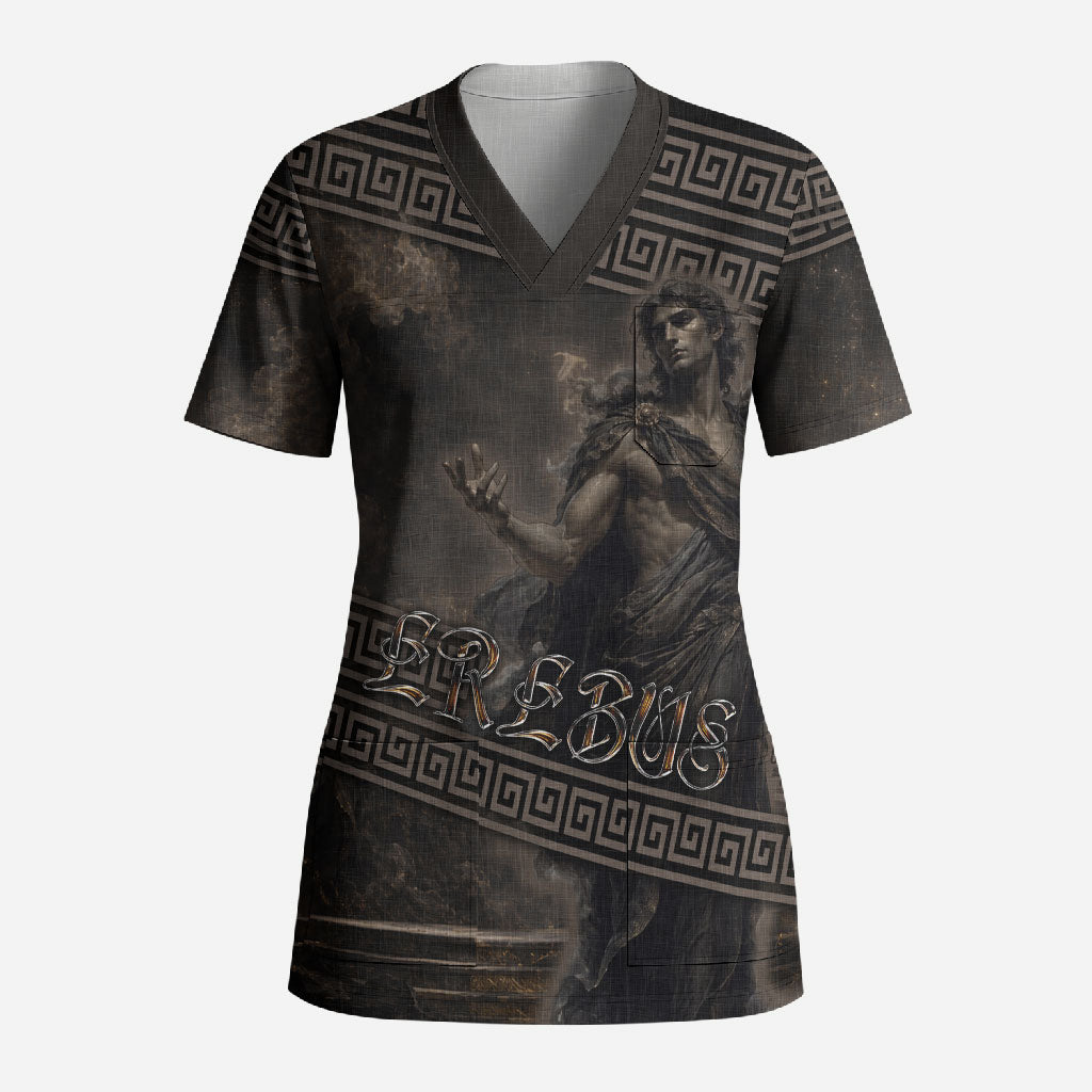 Greek Mythology Erebus Scrub Top God Of Darkness Classical Art Greek Key Pattern