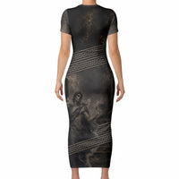 Greek Mythology Erebus Short Sleeve Bodycon Dress God Of Darkness Classical Art Greek Key Pattern