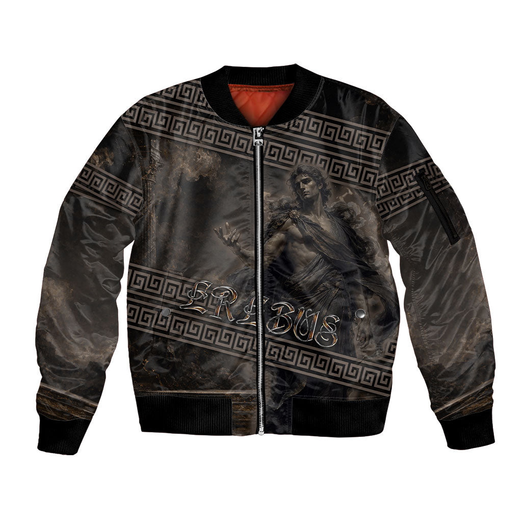 Greek Mythology Erebus Sleeve Zip Bomber Jacket God Of Darkness Classical Art Greek Key Pattern