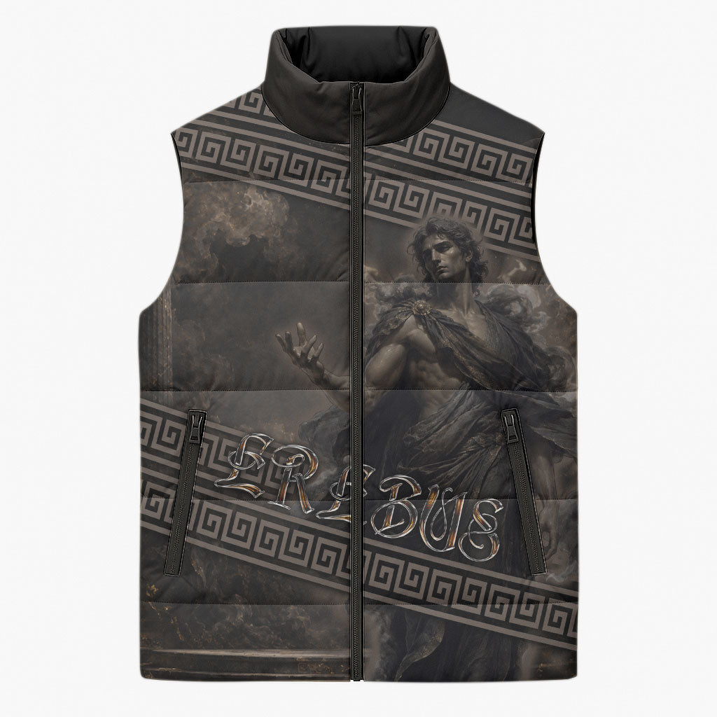 Greek Mythology Erebus Sleeveless Puffer Jacket God Of Darkness Classical Art Greek Key Pattern
