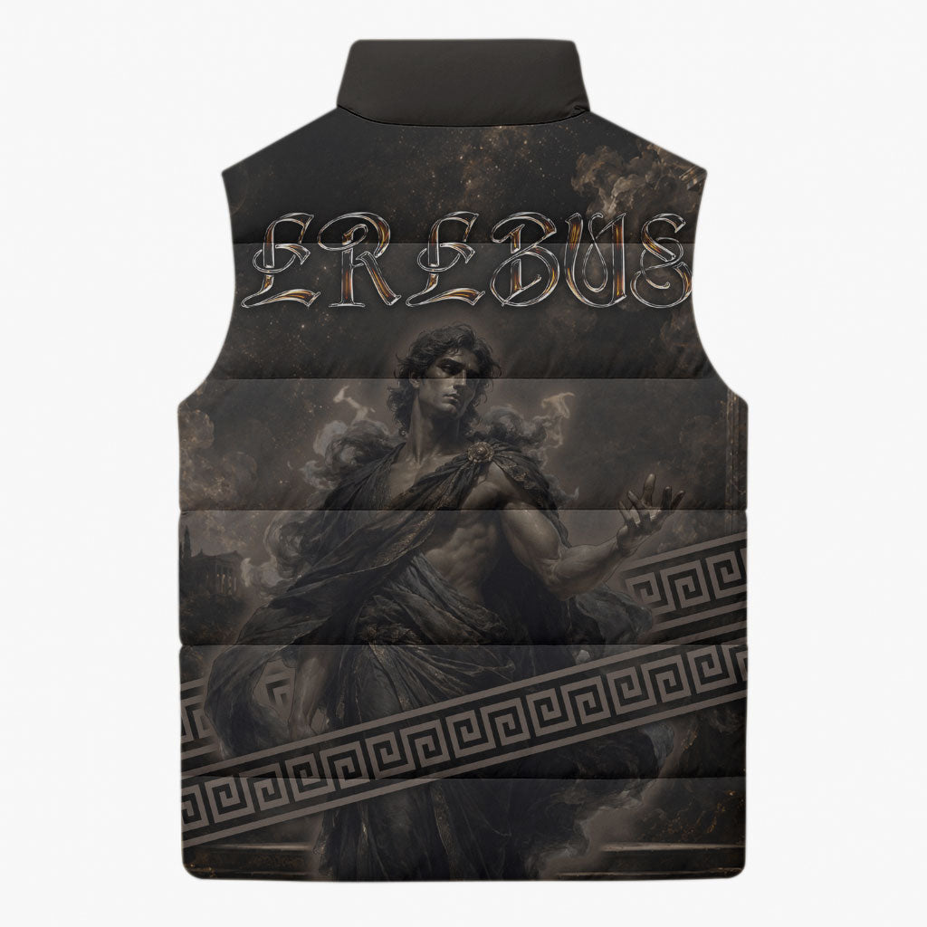 Greek Mythology Erebus Sleeveless Puffer Jacket God Of Darkness Classical Art Greek Key Pattern