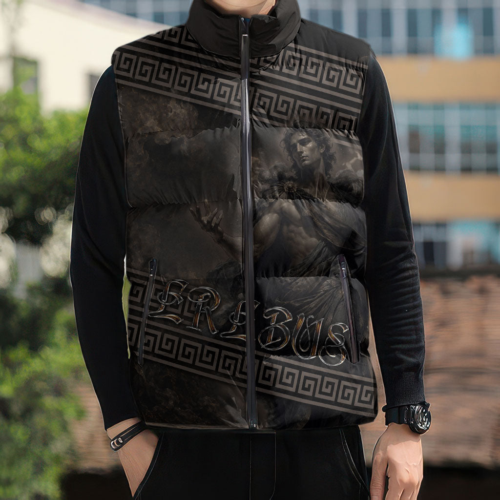 Greek Mythology Erebus Sleeveless Puffer Jacket God Of Darkness Classical Art Greek Key Pattern