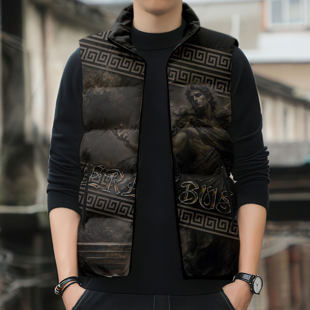 Greek Mythology Erebus Sleeveless Puffer Jacket God Of Darkness Classical Art Greek Key Pattern