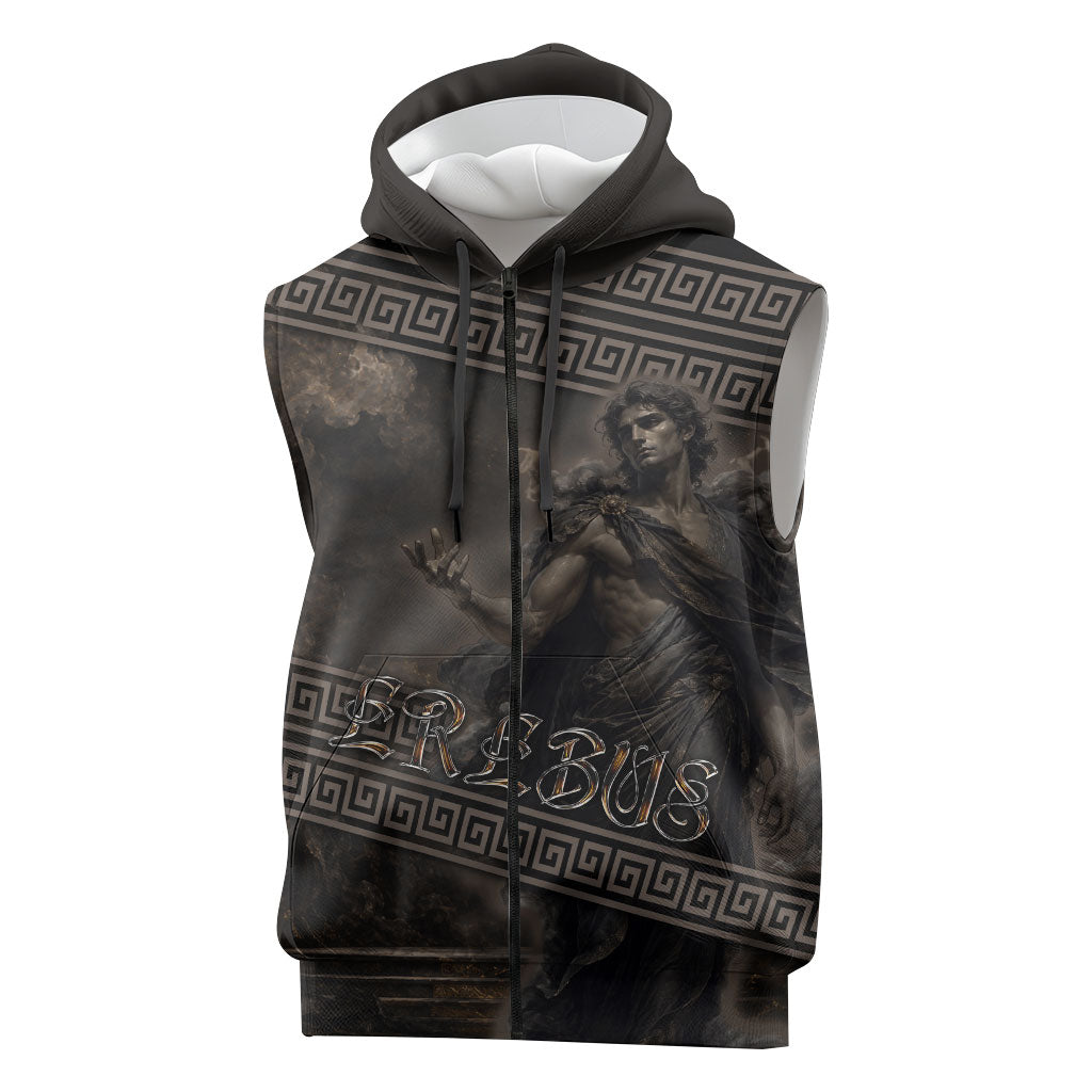 Greek Mythology Erebus Sleeveless Zip Hoodie God Of Darkness Classical Art Greek Key Pattern