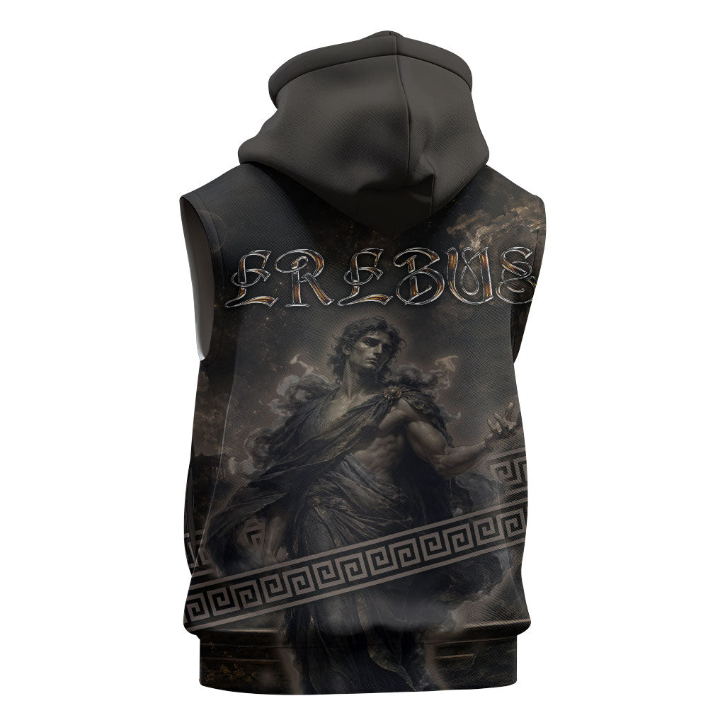 Greek Mythology Erebus Sleeveless Zip Hoodie God Of Darkness Classical Art Greek Key Pattern