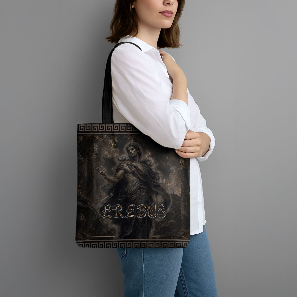 Greek Mythology Erebus Tote Bag God Of Darkness Classical Art Greek Key Pattern