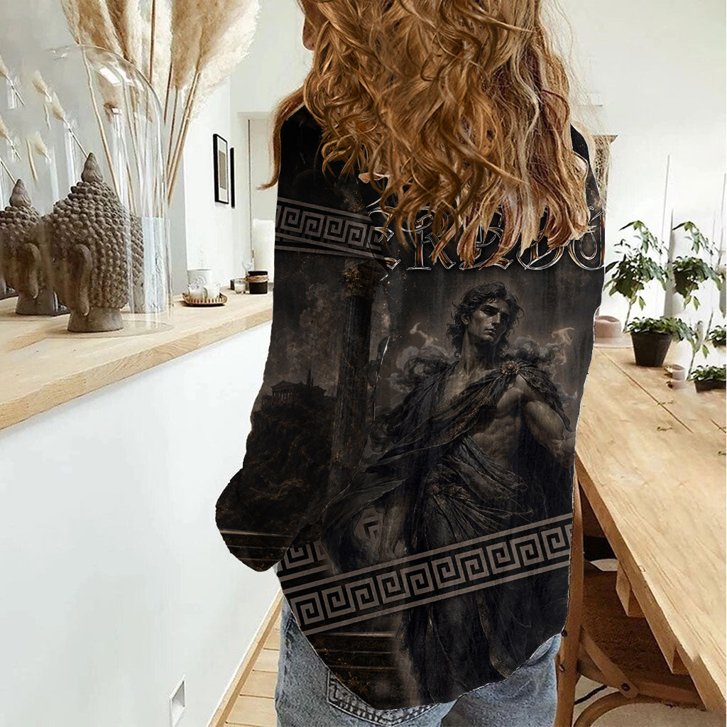 Greek Mythology Erebus Women Casual Shirt God Of Darkness Classical Art Greek Key Pattern