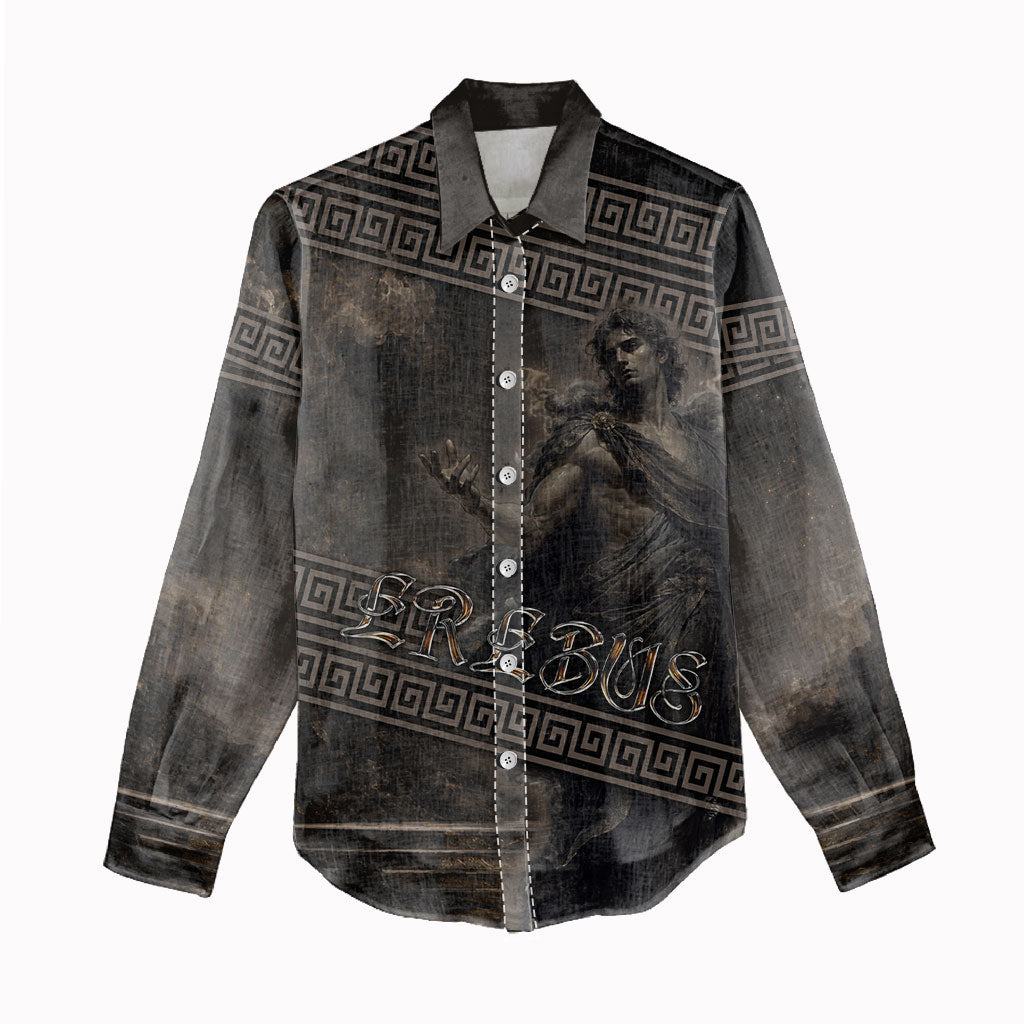 Greek Mythology Erebus Women Casual Shirt God Of Darkness Classical Art Greek Key Pattern