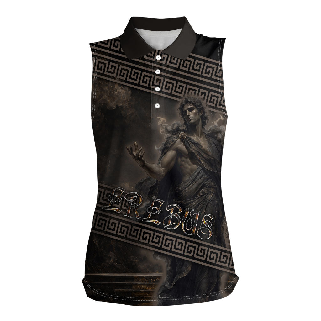Greek Mythology Erebus Women Sleeveless Polo Shirt God Of Darkness Classical Art Greek Key Pattern