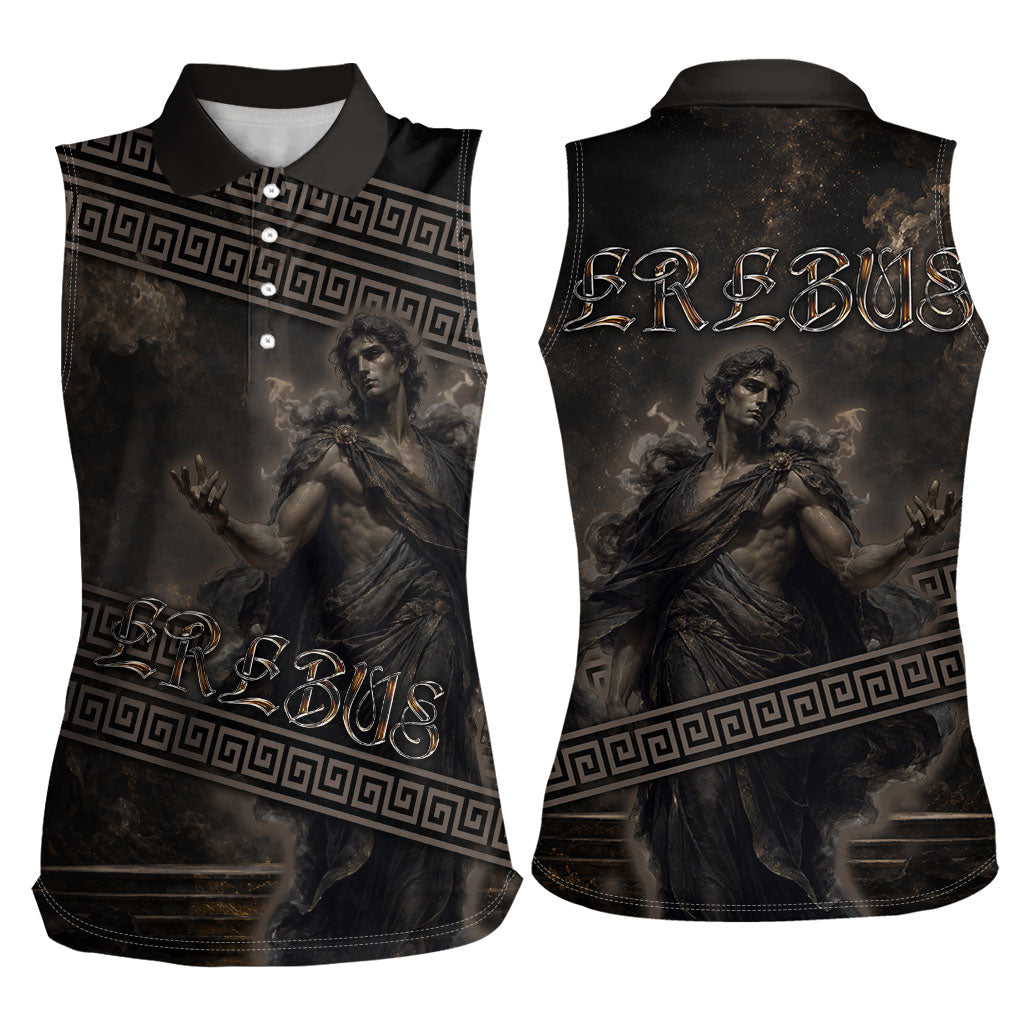 Greek Mythology Erebus Women Sleeveless Polo Shirt God Of Darkness Classical Art Greek Key Pattern