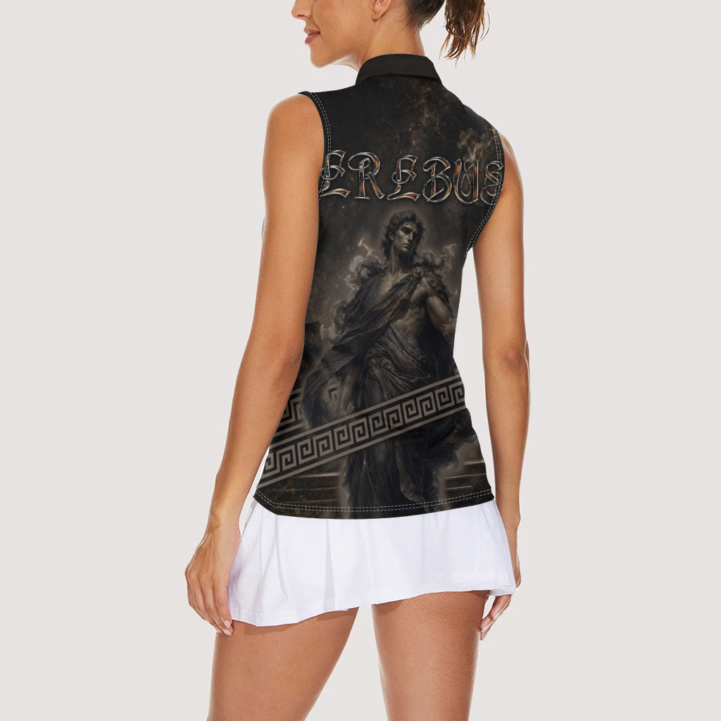 Greek Mythology Erebus Women Sleeveless Polo Shirt God Of Darkness Classical Art Greek Key Pattern