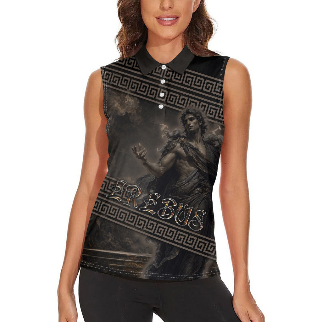 Greek Mythology Erebus Women Sleeveless Polo Shirt God Of Darkness Classical Art Greek Key Pattern