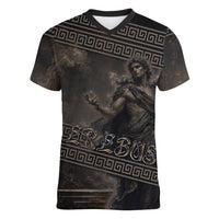 Greek Mythology Erebus Women V-Neck T-Shirt God Of Darkness Classical Art Greek Key Pattern