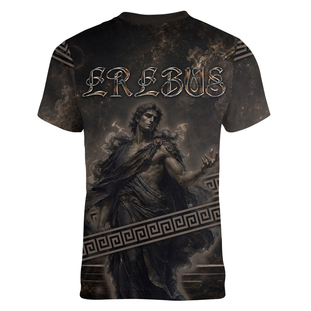 Greek Mythology Erebus Women V-Neck T-Shirt God Of Darkness Classical Art Greek Key Pattern