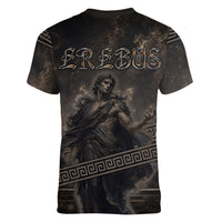 Greek Mythology Erebus Women V-Neck T-Shirt God Of Darkness Classical Art Greek Key Pattern