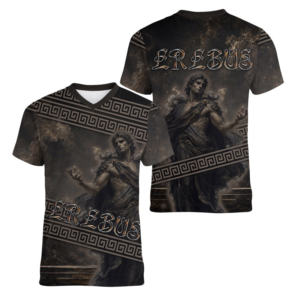 Greek Mythology Erebus Women V-Neck T-Shirt God Of Darkness Classical Art Greek Key Pattern