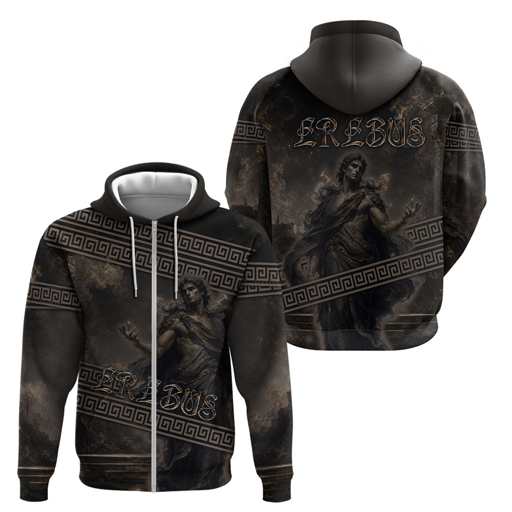 Greek Mythology Erebus Zip Hoodie God Of Darkness Classical Art Greek Key Pattern