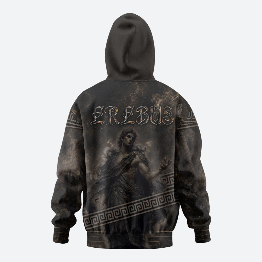 Greek Mythology Erebus Zip Hoodie God Of Darkness Classical Art Greek Key Pattern