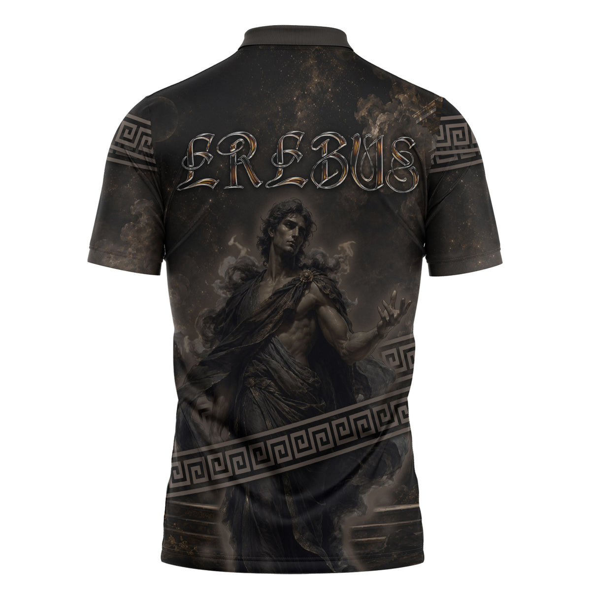 Greek Mythology Erebus Zipper Polo Shirt God Of Darkness Classical Art Greek Key Pattern