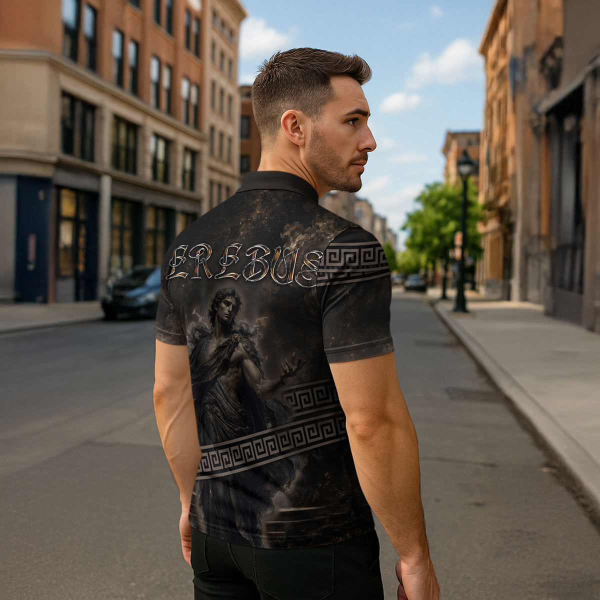 Greek Mythology Erebus Zipper Polo Shirt God Of Darkness Classical Art Greek Key Pattern