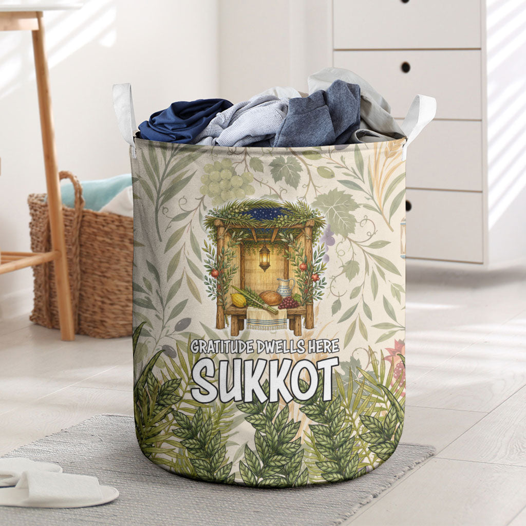 Sukkot Laundry Basket Jewish Holiday Gratitude Dwells Here - Vintage Botanical Sukkah