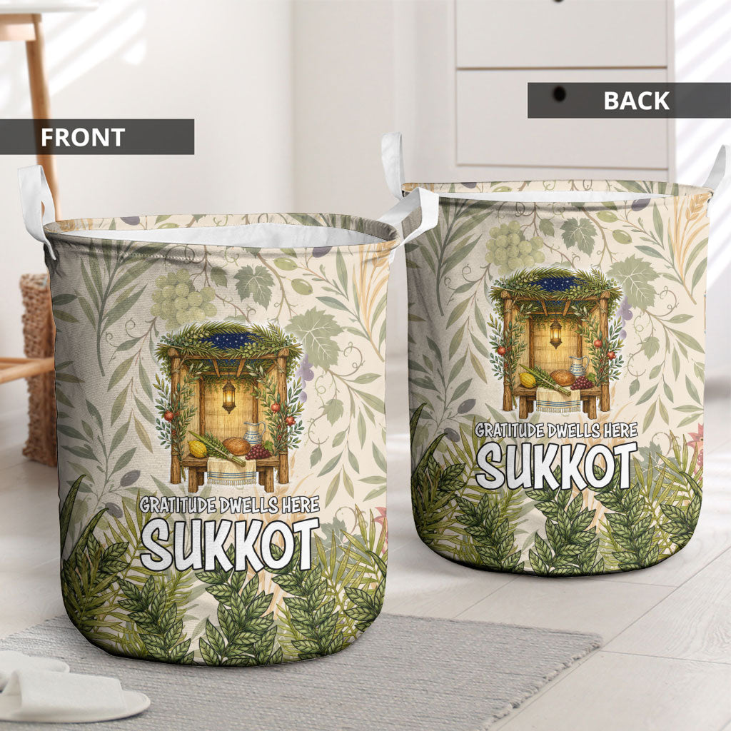 Sukkot Laundry Basket Jewish Holiday Gratitude Dwells Here - Vintage Botanical Sukkah