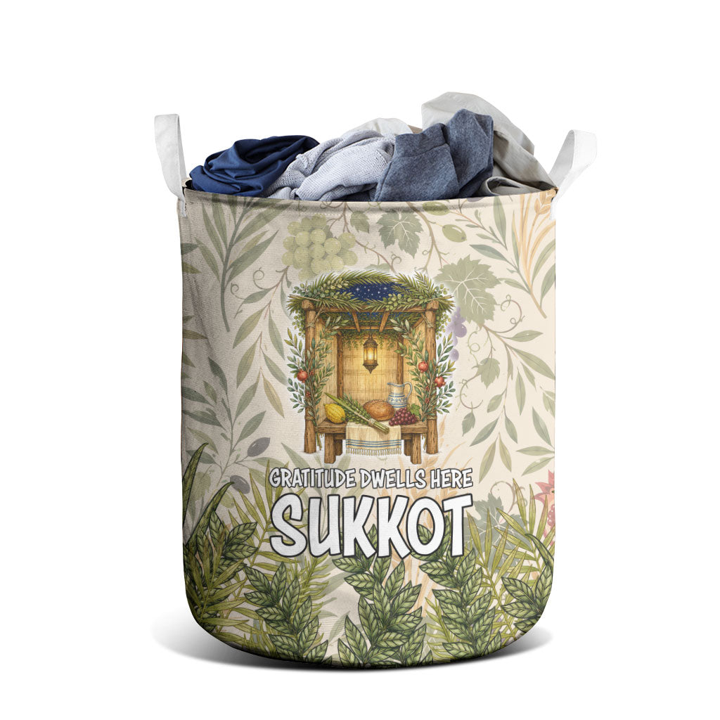 Sukkot Laundry Basket Jewish Holiday Gratitude Dwells Here - Vintage Botanical Sukkah