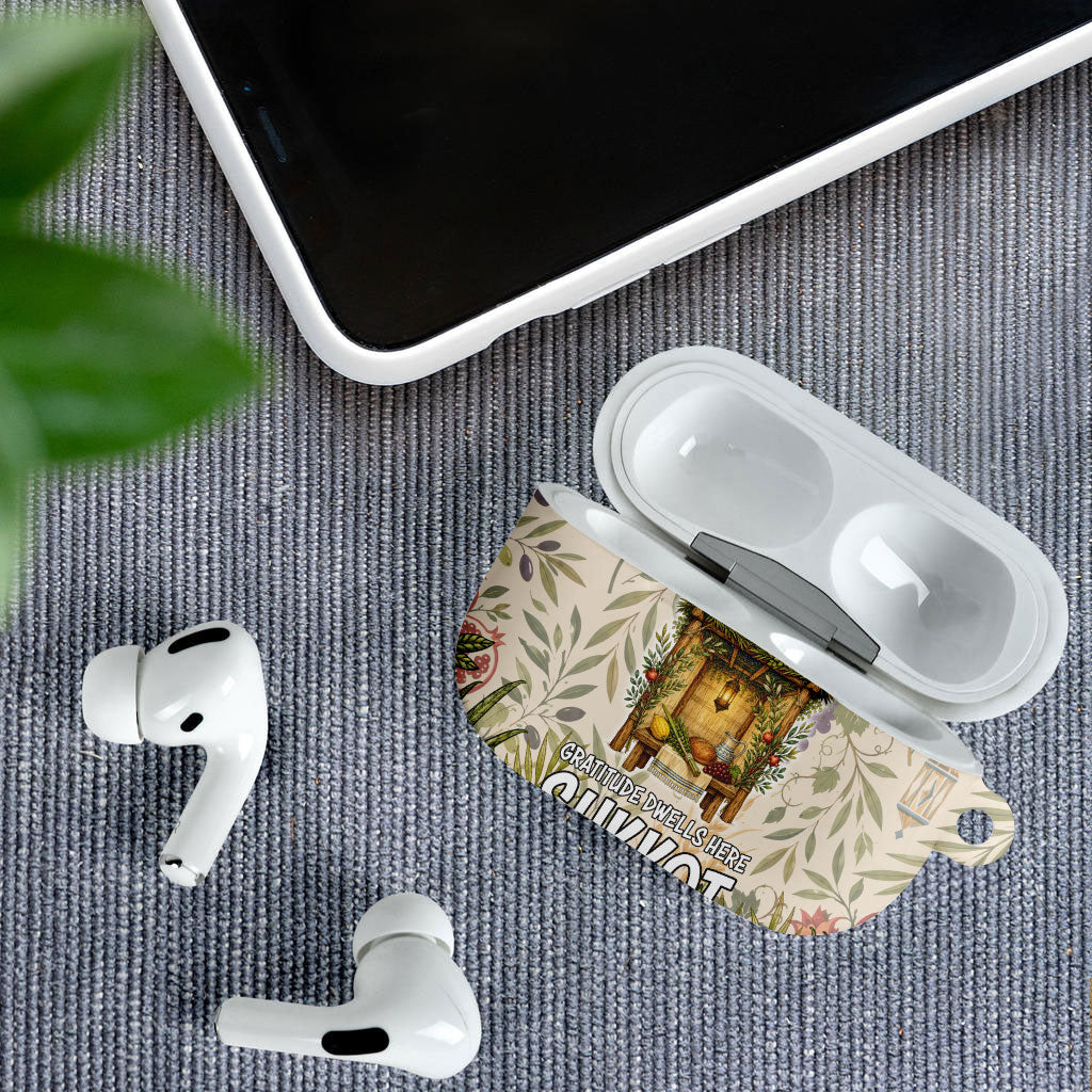 Sukkot AirPods Case Jewish Holiday Gratitude Dwells Here - Vintage Botanical Sukkah