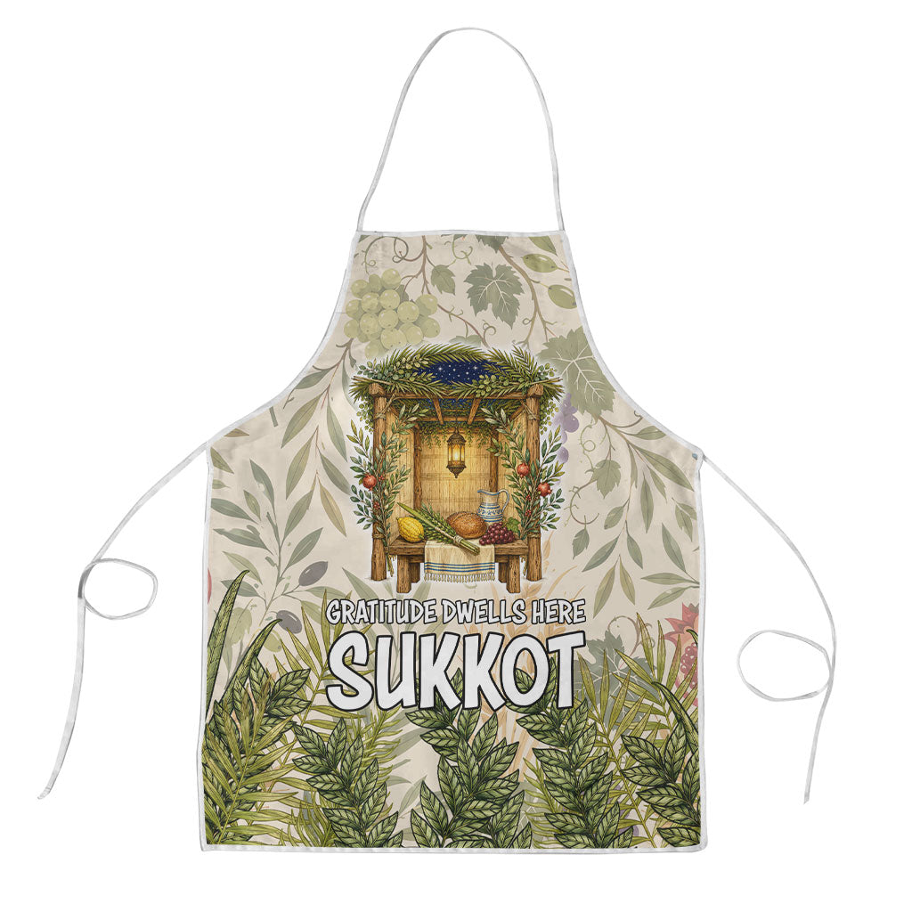 Sukkot Apron Jewish Holiday Gratitude Dwells Here - Vintage Botanical Sukkah