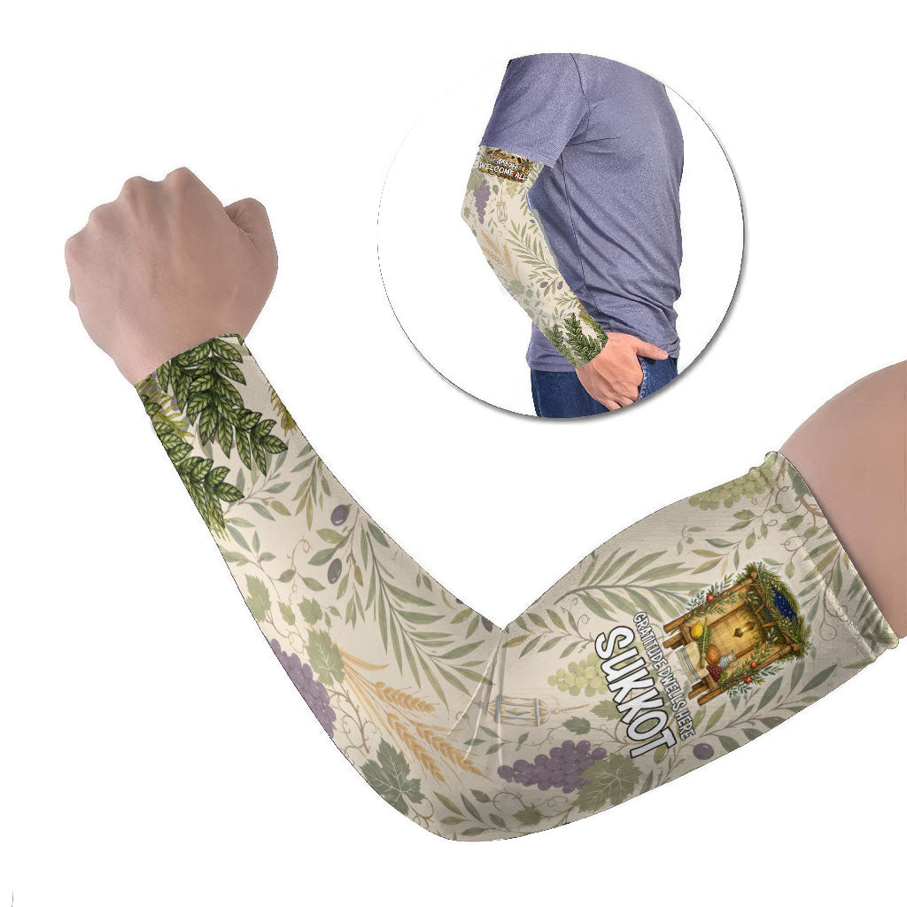 Sukkot Arm Sleeves Jewish Holiday Gratitude Dwells Here - Vintage Botanical Sukkah