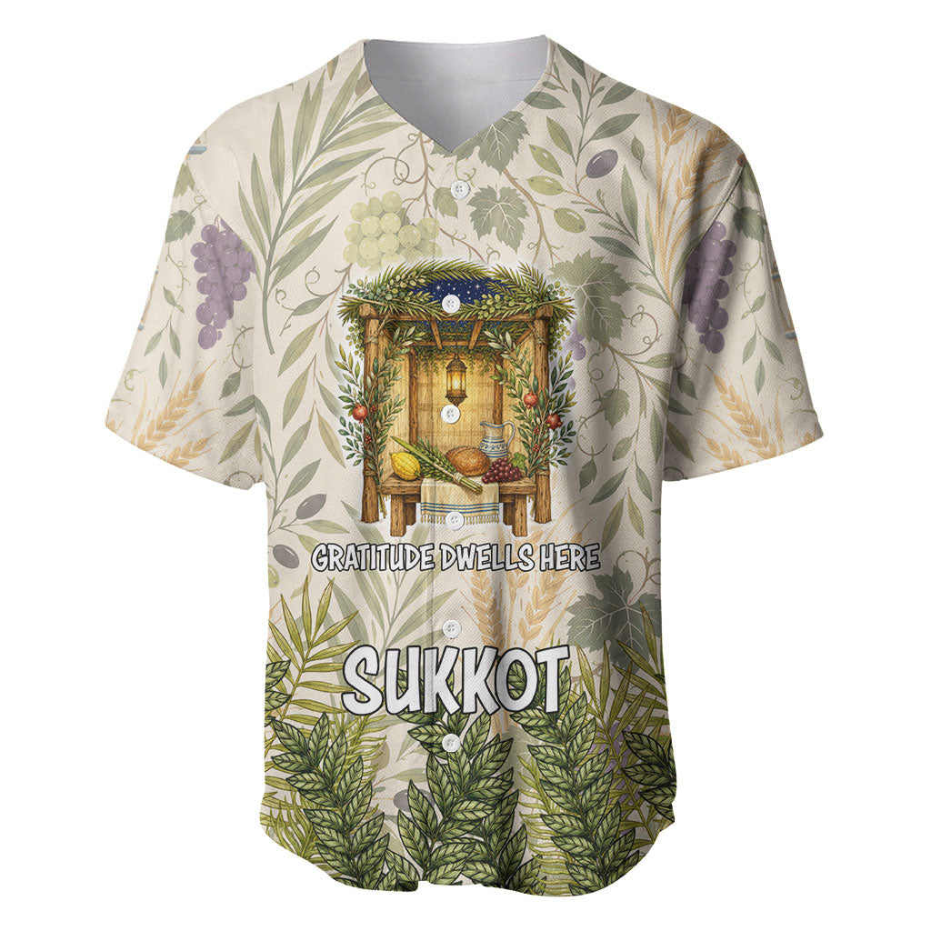 Sukkot Baseball Jersey Jewish Holiday Gratitude Dwells Here - Vintage Botanical Sukkah