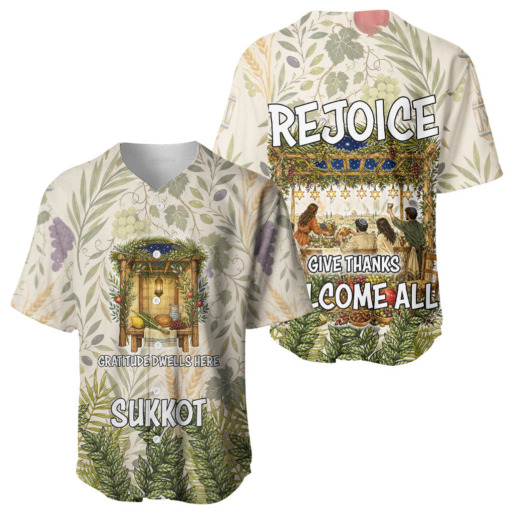 Sukkot Baseball Jersey Jewish Holiday Gratitude Dwells Here - Vintage Botanical Sukkah