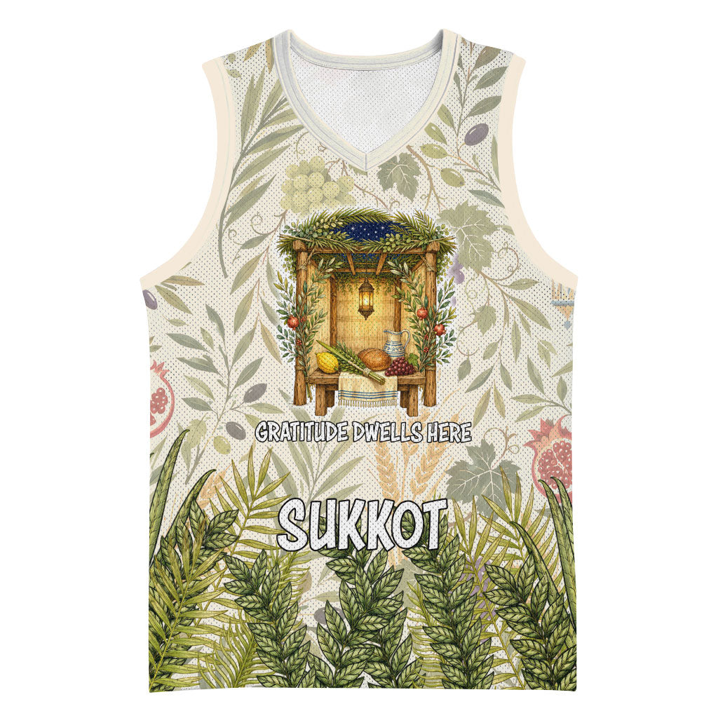 Sukkot Basketball Jersey Jewish Holiday Gratitude Dwells Here - Vintage Botanical Sukkah
