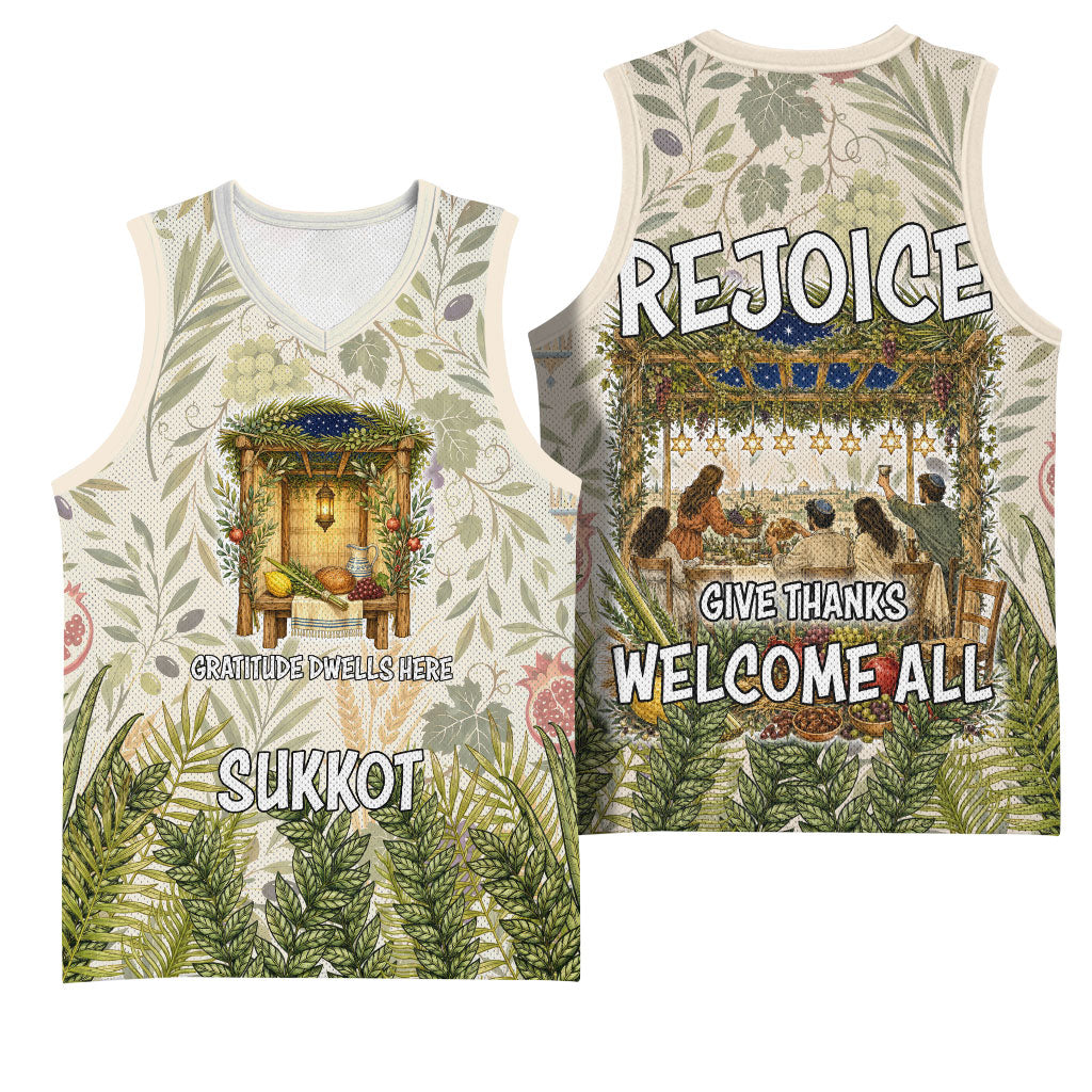 Sukkot Basketball Jersey Jewish Holiday Gratitude Dwells Here - Vintage Botanical Sukkah