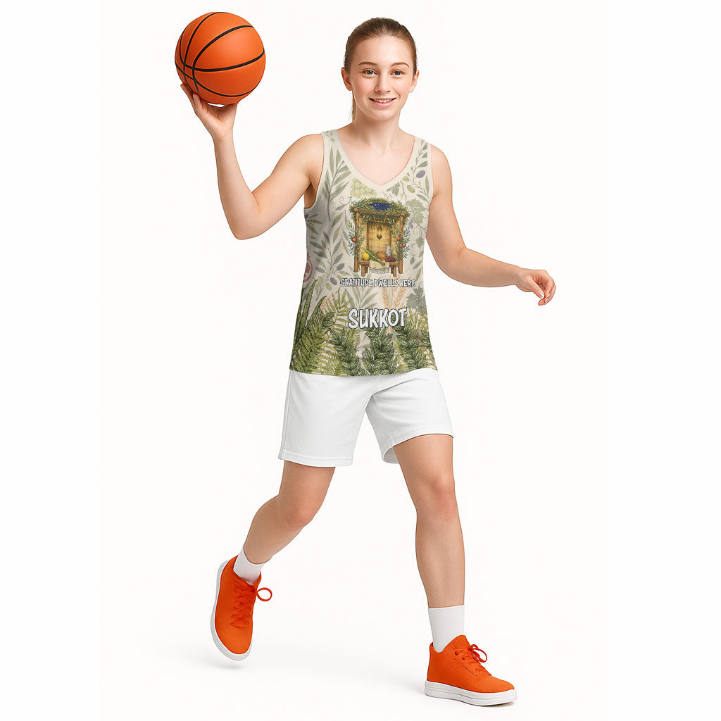 Sukkot Basketball Jersey Jewish Holiday Gratitude Dwells Here - Vintage Botanical Sukkah