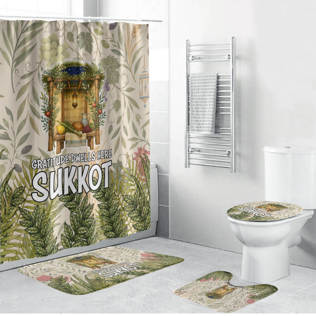 Sukkot Bathroom Set Jewish Holiday Gratitude Dwells Here - Vintage Botanical Sukkah