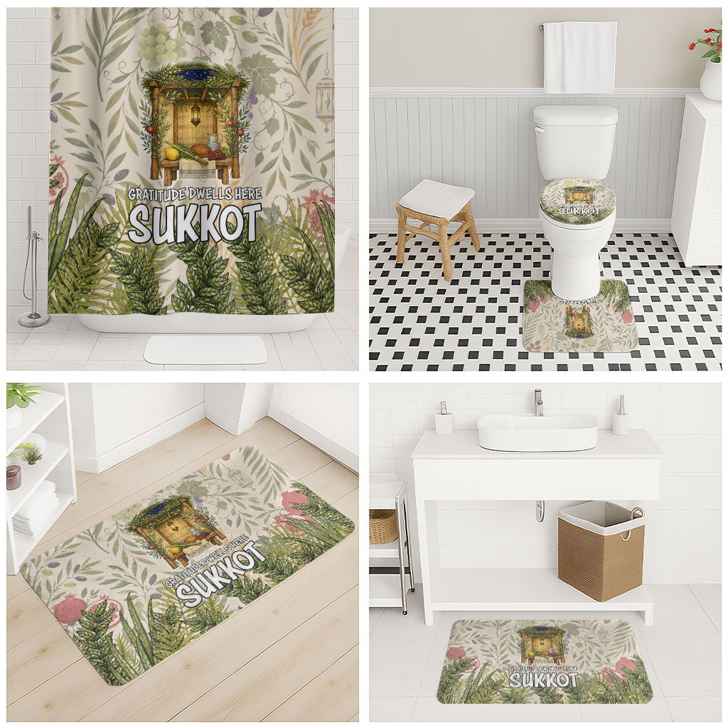 Sukkot Bathroom Set Jewish Holiday Gratitude Dwells Here - Vintage Botanical Sukkah
