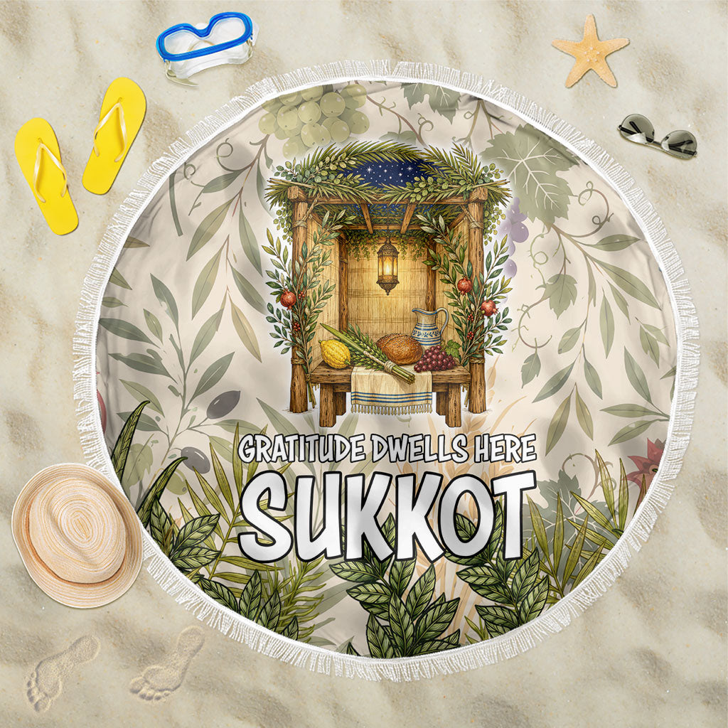 Sukkot Beach Blanket Jewish Holiday Gratitude Dwells Here - Vintage Botanical Sukkah