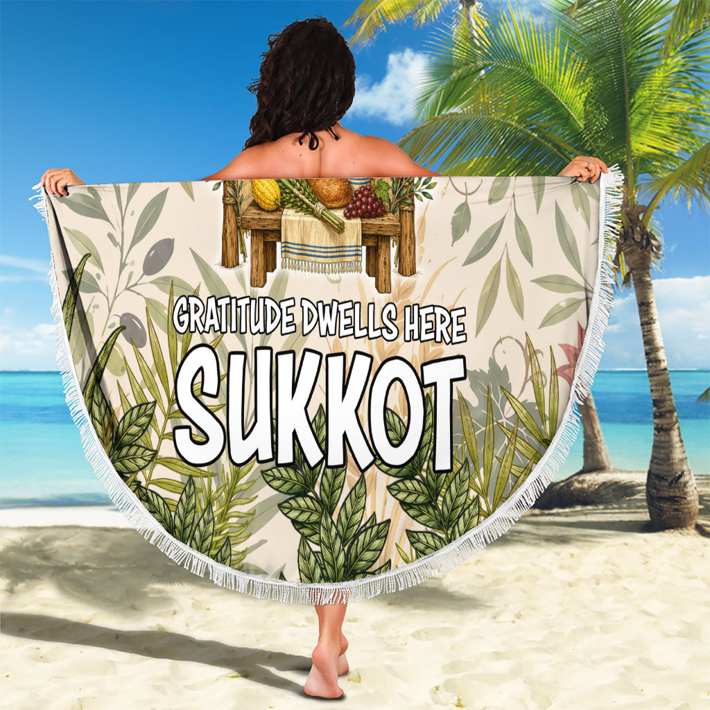 Sukkot Beach Blanket Jewish Holiday Gratitude Dwells Here - Vintage Botanical Sukkah