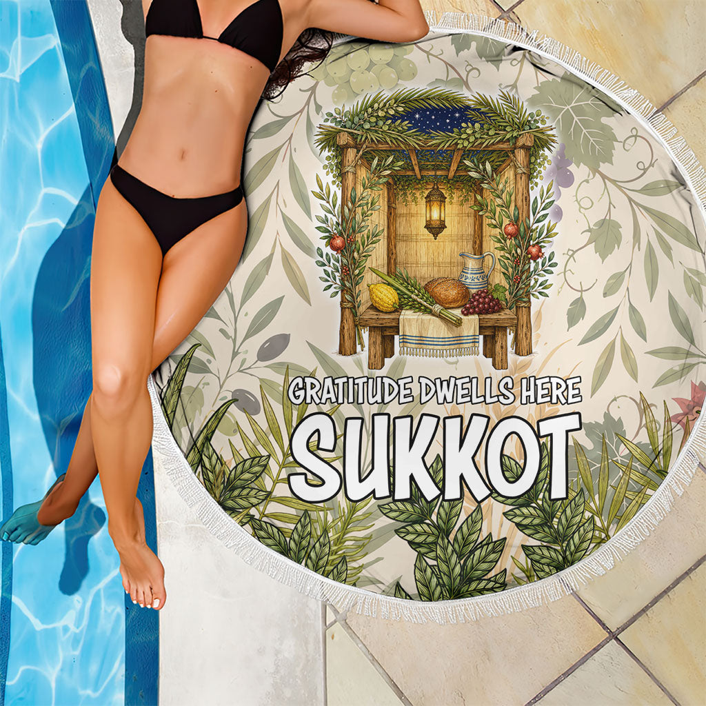 Sukkot Beach Blanket Jewish Holiday Gratitude Dwells Here - Vintage Botanical Sukkah